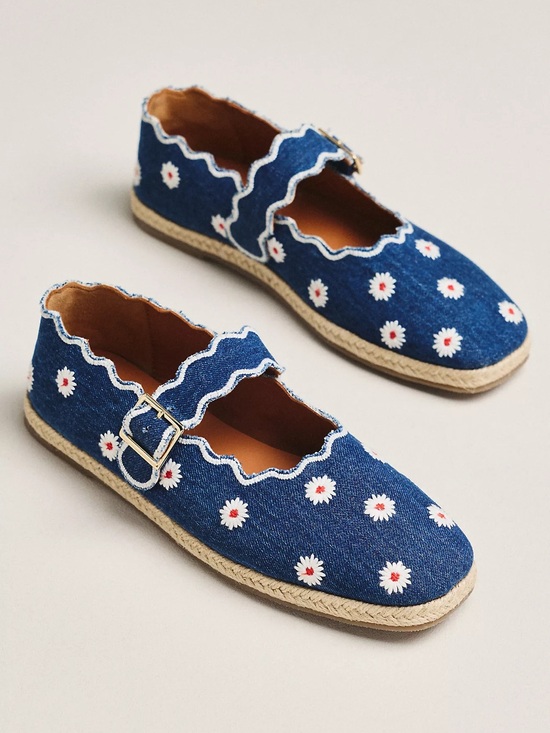 Maeve Shoes - Maeve Anthropologie scalloped edge espadrille Mary Jane,NWB,39 (8.5) daisy denim